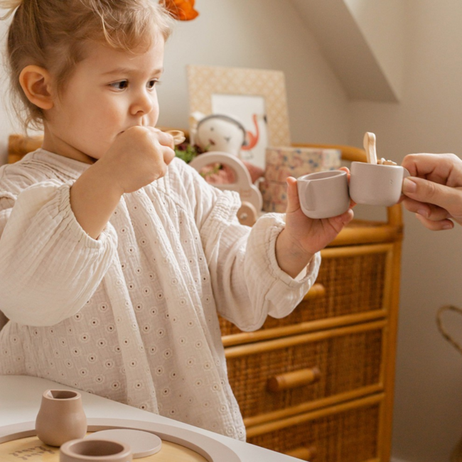 Wooden tea set in nougat color for endless play fun