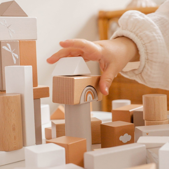 Houten blokken set | Duurzaam speelplezier voor peuters| Beige