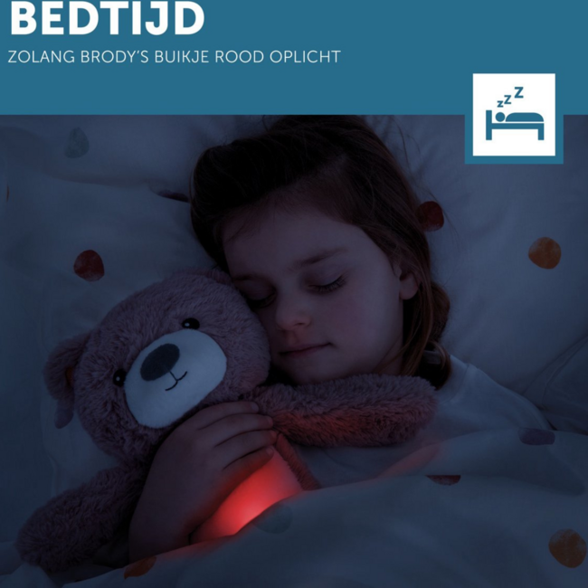 Schlaftrainer Brody Bär in Rosa unterstützt Kinder beim ruhigen Schlaf und der Entwicklung ihres Schlafrhythmus