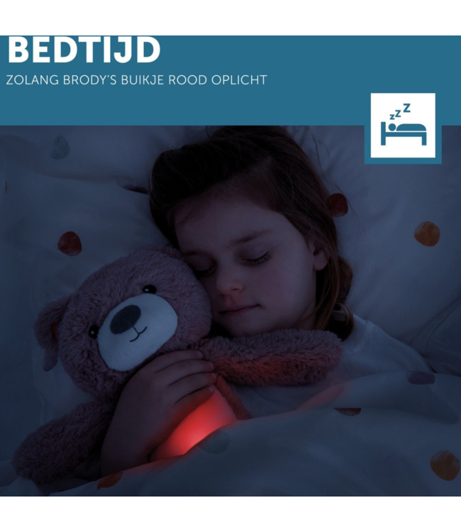 Slaaptrainer Brody beer in roze helpt kinderen rustig te slapen en hun slaapritme te ontwikkelen