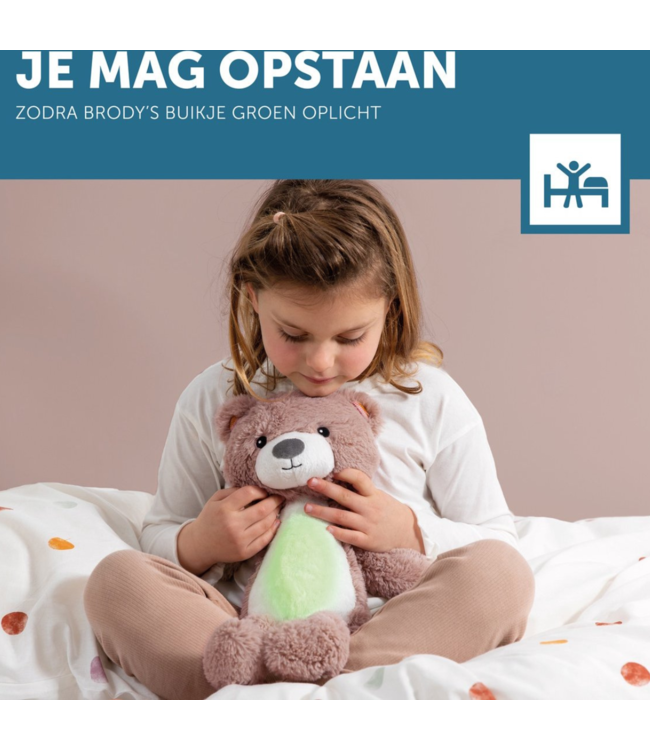 Slaaptrainer Brody beer in roze helpt kinderen rustig te slapen en hun slaapritme te ontwikkelen