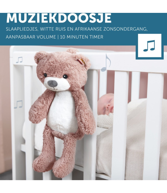 Slaaptrainer Brody beer in roze helpt kinderen rustig te slapen en hun slaapritme te ontwikkelen