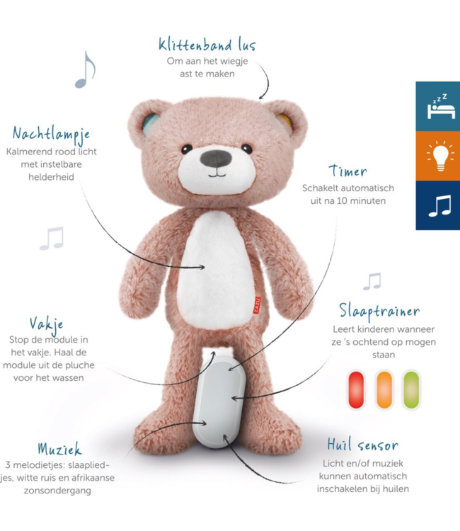Slaaptrainer Brody beer in roze helpt kinderen rustig te slapen en hun slaapritme te ontwikkelen