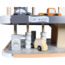 Wooden parking garage with multiple levels and play features