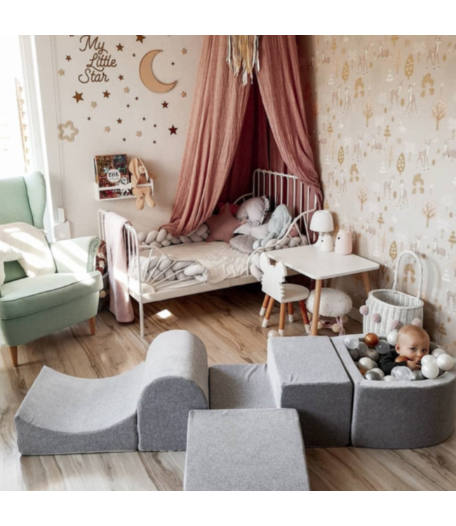 Grijze velvet foam blokken set – 3 delig speelplezier