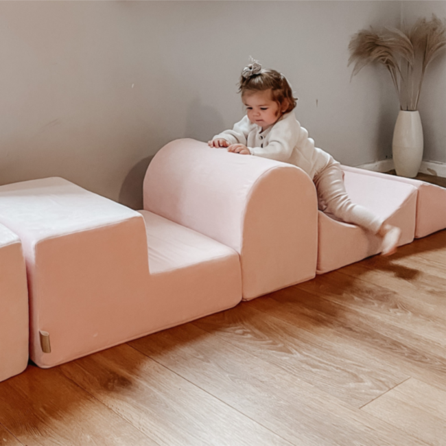 Roze foam blokken set van zachte velvet stof – 3-delig kinderspeelgoed
