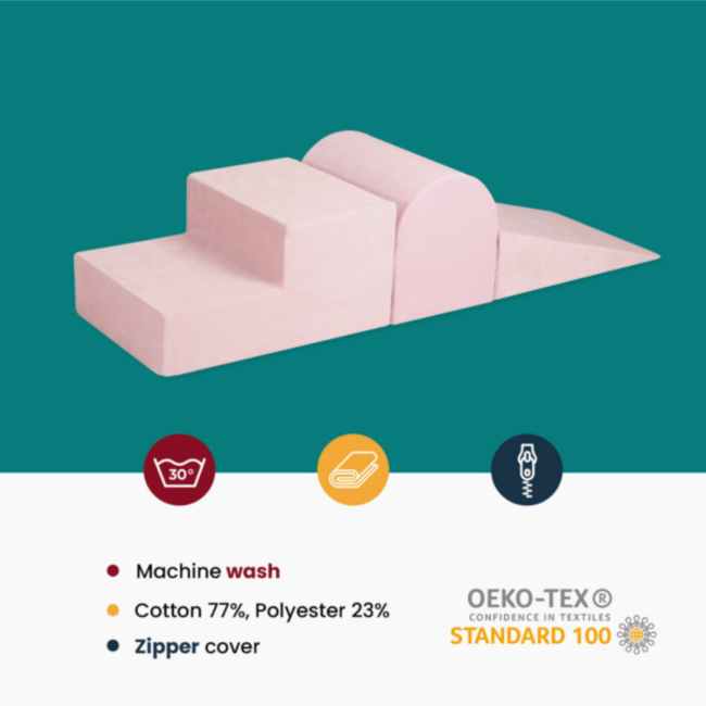 Roze foam blokken set van zachte velvet stof – 3-delig kinderspeelgoed