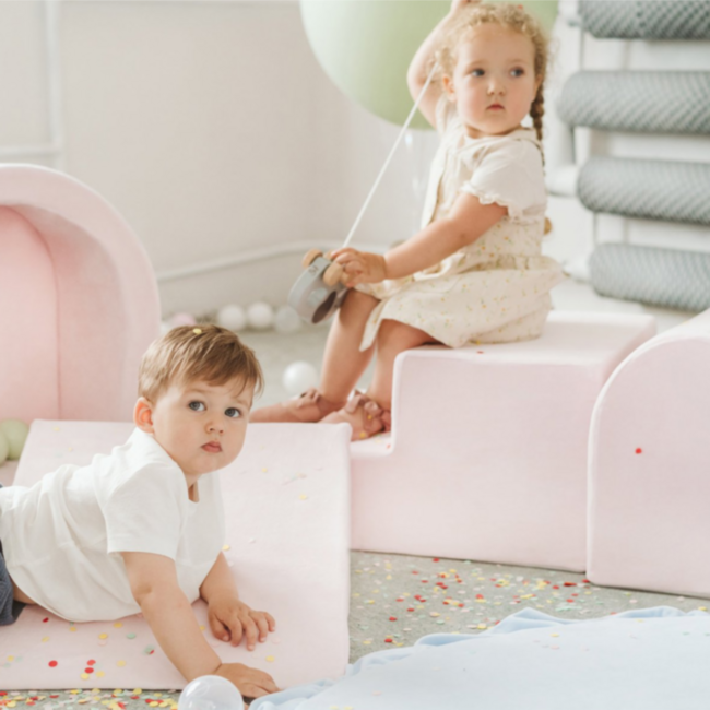 Roze foam blokken set van zachte velvet stof – 3-delig kinderspeelgoed