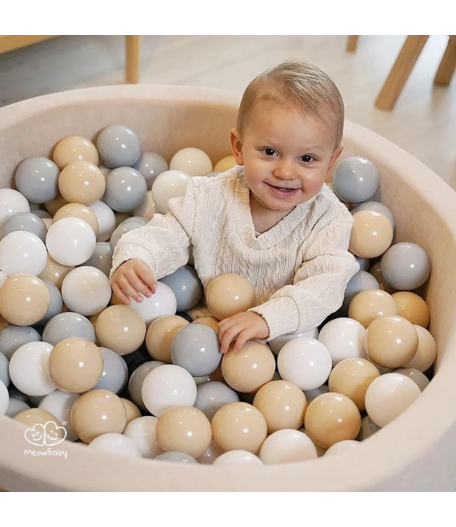 Foam blokken speelset met ballenbak van velvet stof in ecru