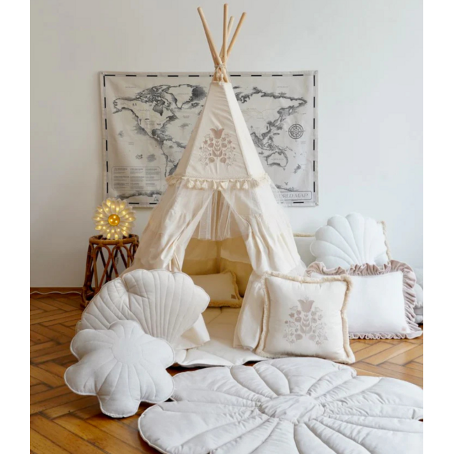 Tente tipi avec franges et broderie délicate – Écru | Élément phare élégant pour la chambre d’enfant