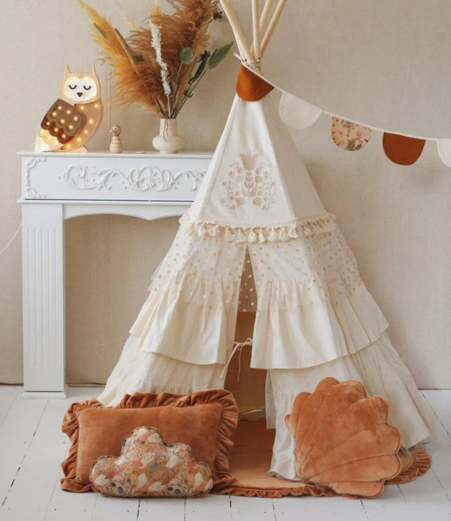 Zacht vloerkleed kinderkamer in abrikoos met franjes – velvet speelmat uit de Soft Touch collectie