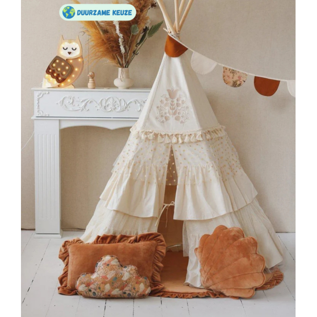 Bruin fluwelen schelpvormig sierkussen – stijlvol en comfortabel voor kinderkamer en woonkamer