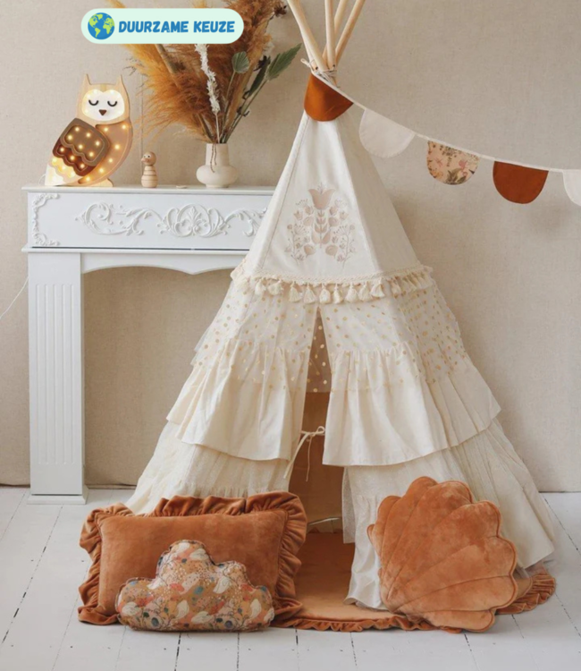 Mosterdkleurig fluwelen schelpvormig sierkussen – stijlvol en comfortabel voor kinderkamer en woonkamer