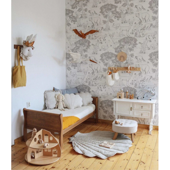 Ecru linnen speelmat in schelpvorm – stijlvolle en zachte ondergrond voor baby’s en peuters