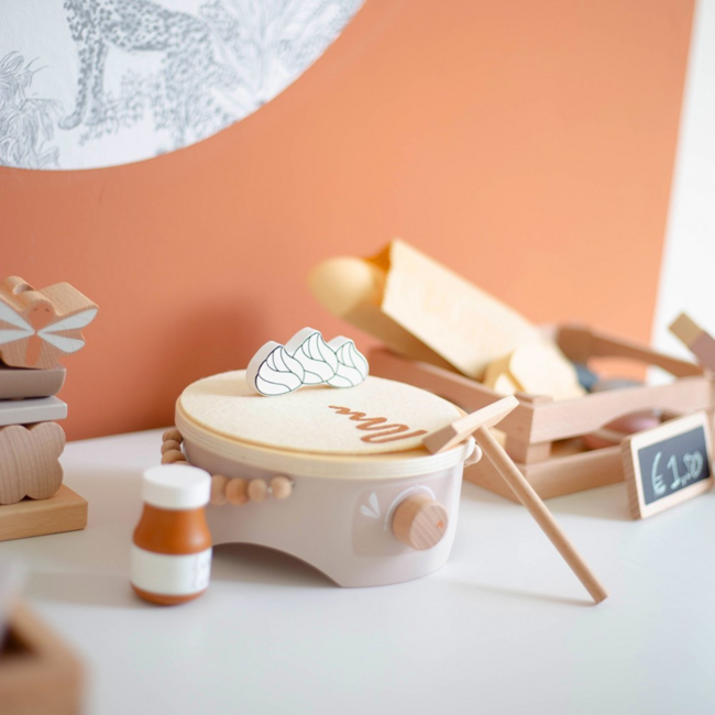 Houten crêpe maker| Duurzaam speelplezier voor peuters| Beige
