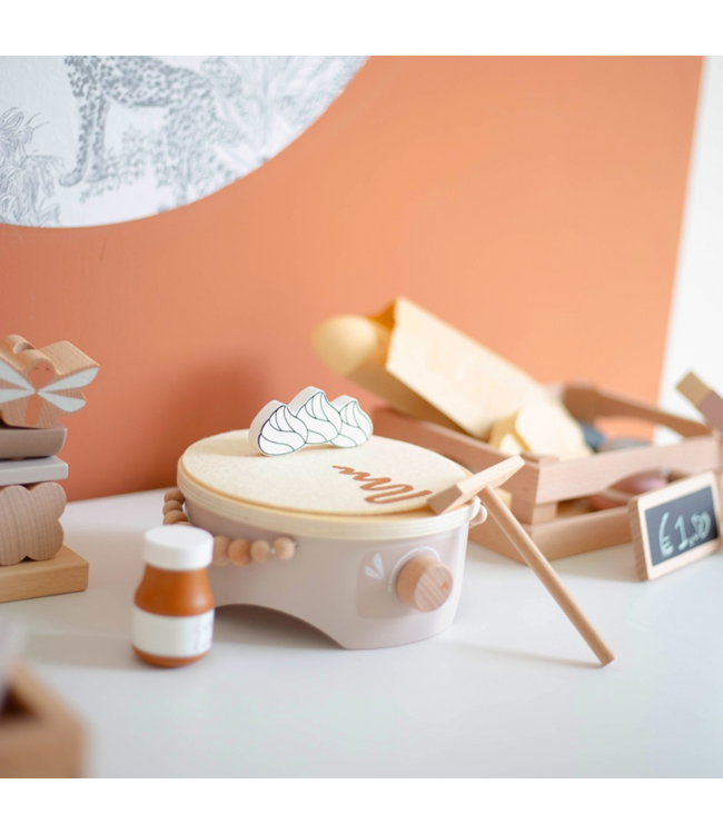 Houten crêpe maker| Duurzaam speelplezier voor peuters| Beige