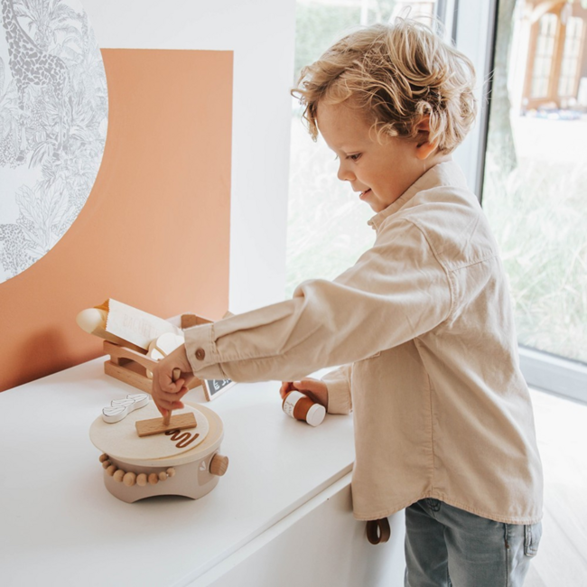Houten crêpe maker| Duurzaam speelplezier voor peuters| Beige