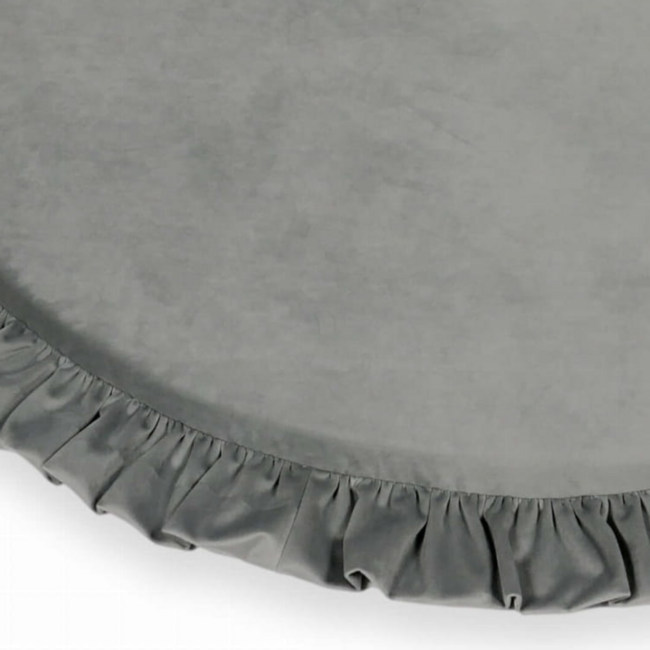 Donkergrijze velvet foam speelmat met ruches Ø 100 cm