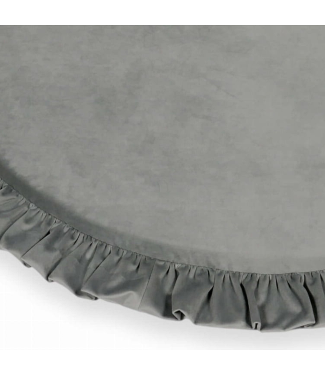 Donkergrijze velvet foam speelmat met ruches Ø 100 cm