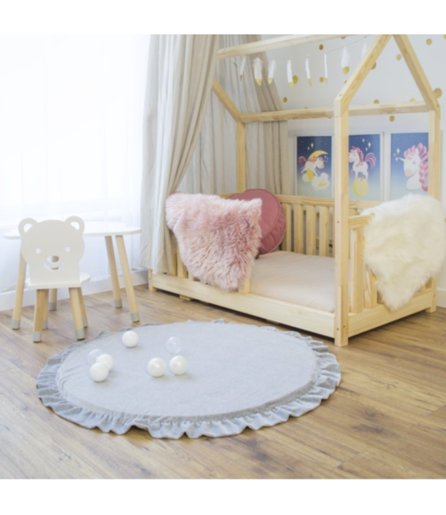 Donkergrijze velvet foam speelmat met ruches Ø 100 cm