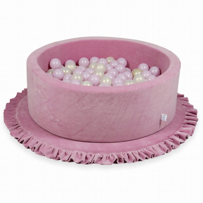 Donkerroze velvet foam speelmat met ruches Ø 100 cm