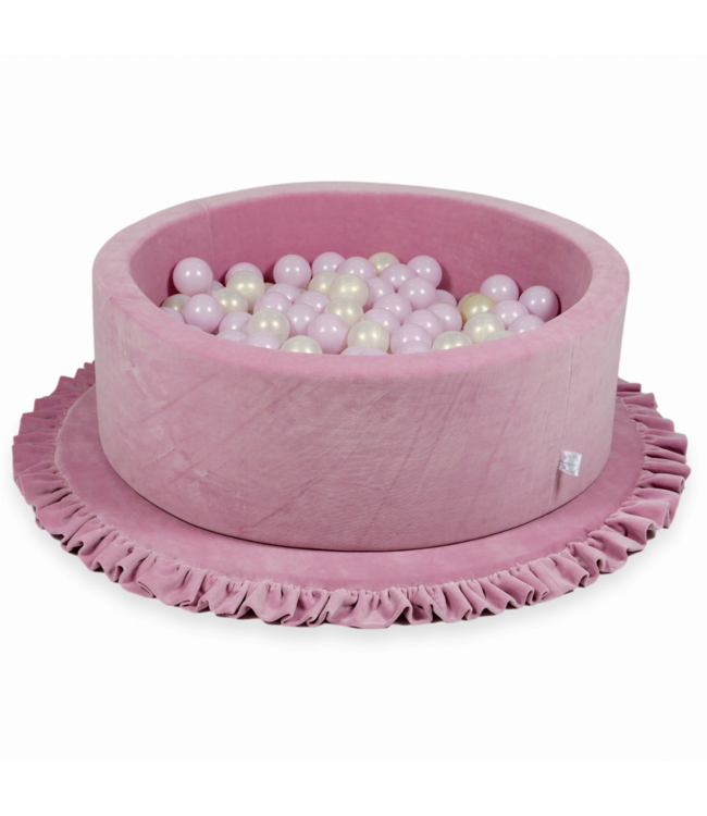 Donkerroze velvet foam speelmat met ruches Ø 100 cm