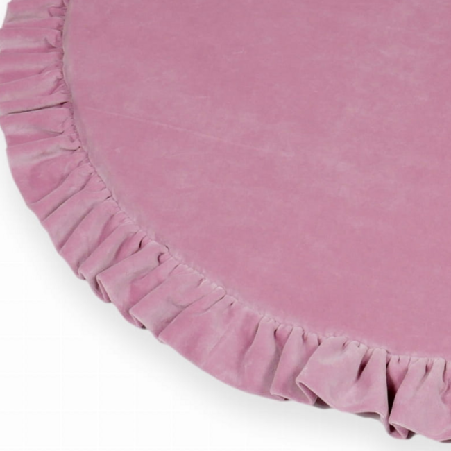 Donkerroze velvet foam speelmat met ruches Ø 100 cm