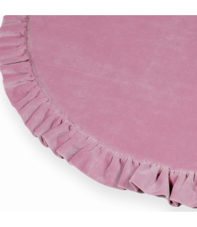 Donkerroze velvet foam speelmat met ruches Ø 100 cm