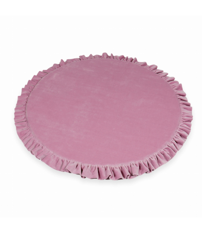Donkerroze velvet foam speelmat met ruches Ø 100 cm