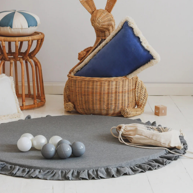 Donkergrijze ronde foam speelmat met katoen hoes