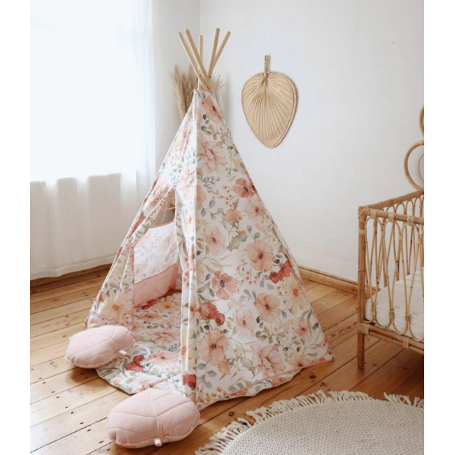 Tipi tent met vrolijke bloemenprint – Flower Power | Gezellige speelhoek voor kinderkamer