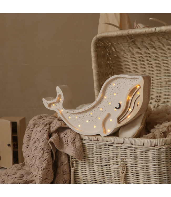 Witte walvis nachtlamp van hout met LED-licht