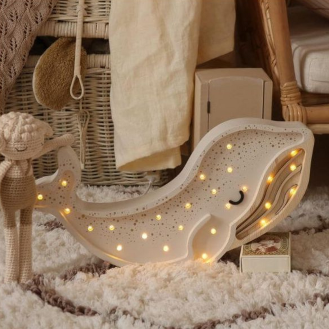 Whale Night Lamp White from FSC® Wood | Warm LED Light & Dimmable