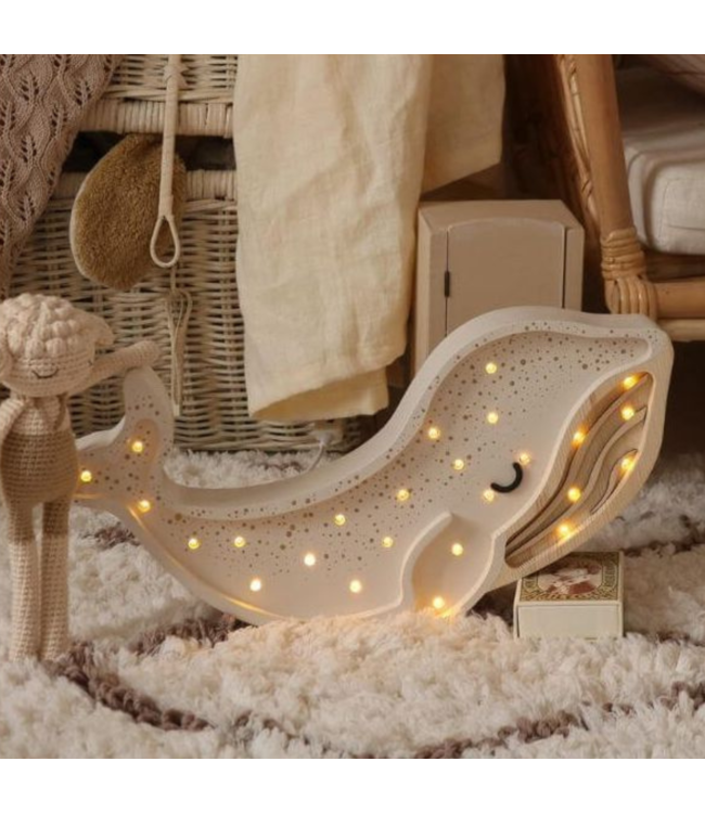 Witte walvis nachtlamp van hout met LED-licht