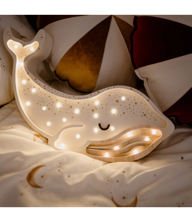 Witte walvis nachtlamp van hout met LED-licht