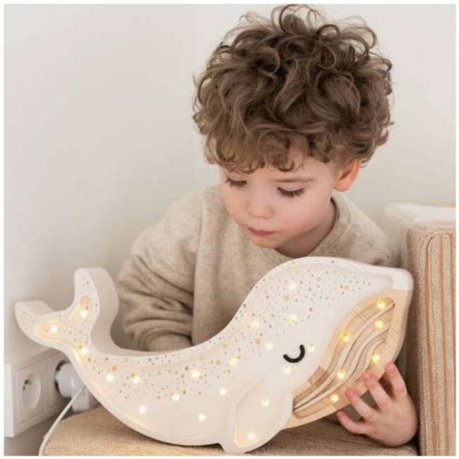 Witte walvis nachtlamp van hout met LED-licht