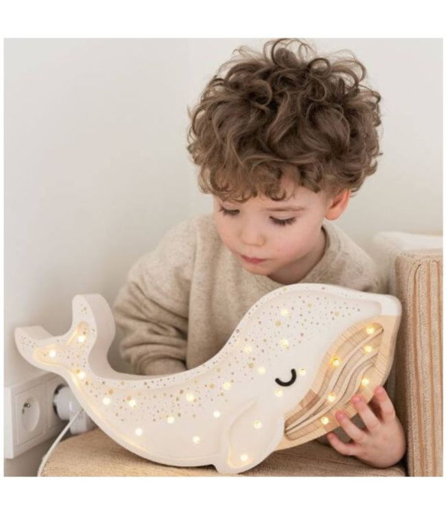 Witte walvis nachtlamp van hout met LED-licht