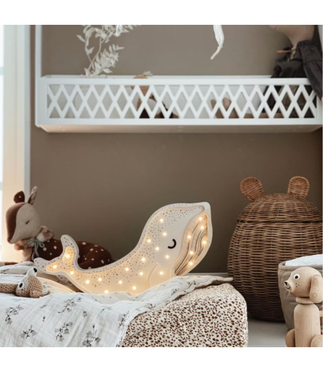 Witte walvis nachtlamp van hout met LED-licht