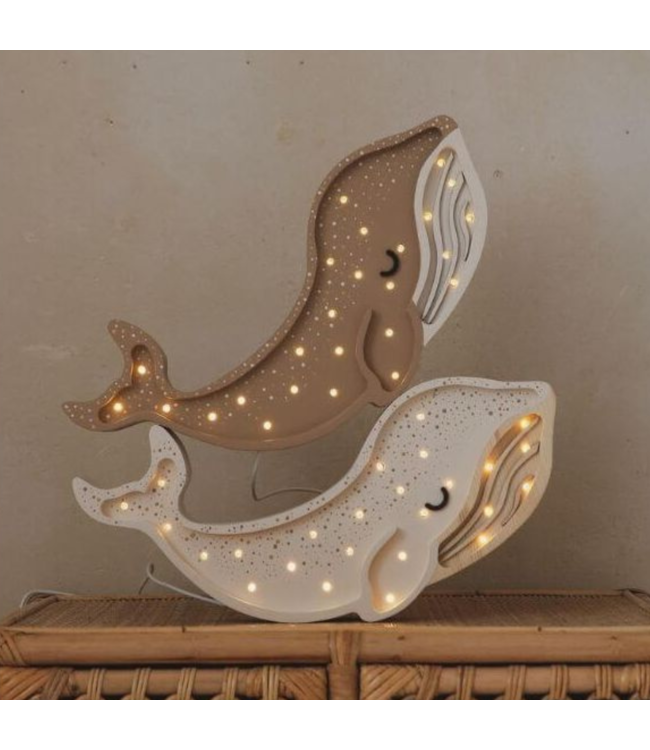 Witte walvis nachtlamp van hout met LED-licht