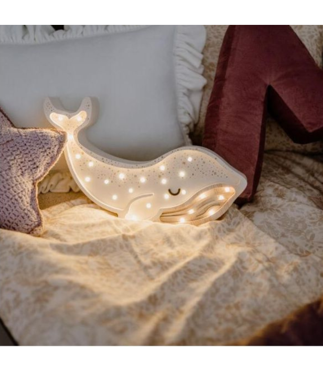 Witte walvis nachtlamp van hout met LED-licht