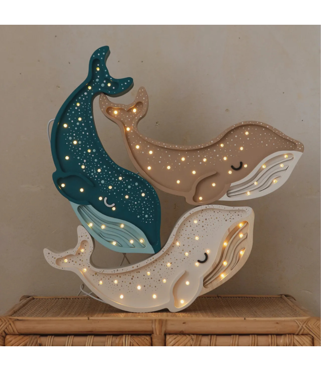 Witte walvis nachtlamp van hout met LED-licht