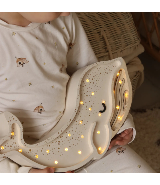 Witte walvis nachtlamp van hout met LED-licht