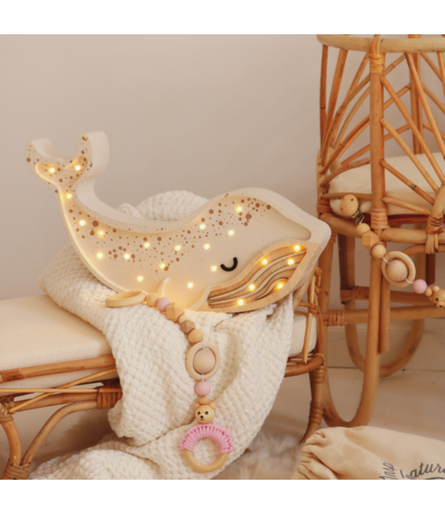 Witte walvis nachtlamp van hout met LED-licht
