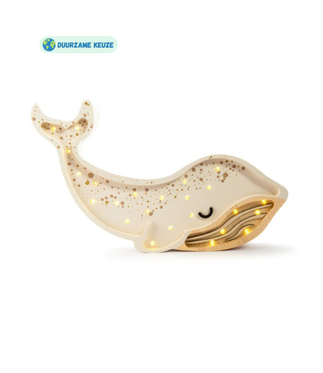 Witte walvis nachtlamp van hout met LED-licht
