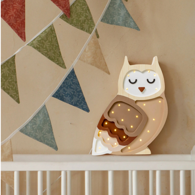 Handgemaakte houten uilenlamp – sfeervolle nachtlamp voor de kinderkamer
