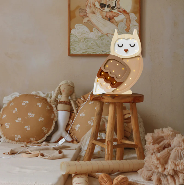 Handgemaakte houten uilenlamp – sfeervolle nachtlamp voor de kinderkamer