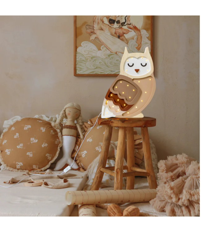 Handgemaakte houten uilenlamp – sfeervolle nachtlamp voor de kinderkamer