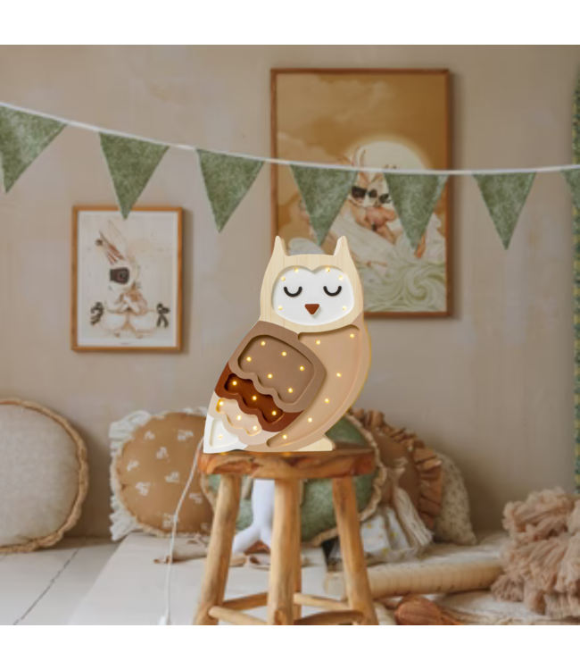 Handgemaakte houten uilenlamp – sfeervolle nachtlamp voor de kinderkamer