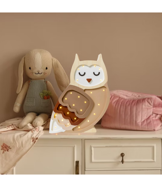 Handgemaakte houten uilenlamp – sfeervolle nachtlamp voor de kinderkamer