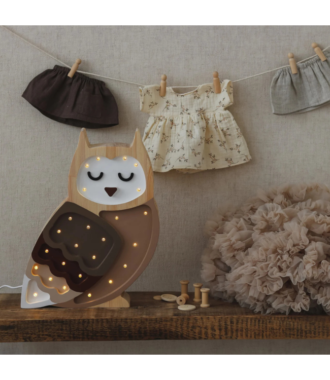 Handgemaakte houten uilenlamp – sfeervolle nachtlamp voor de kinderkamer